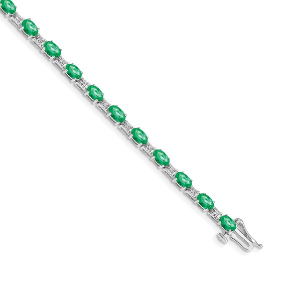 14k White Gold 4.6 ct tw Oval Emerald Bracelet with Diamonds