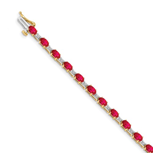 14k Yellow Gold 4.6 ct tw Oval Ruby Bracelet with Diamonds