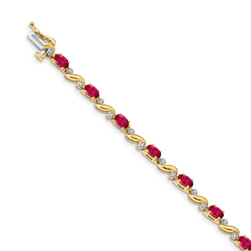 14k Yellow Gold 2.9 ct tw Oval Ruby Bracelet with Diamonds and Hearts