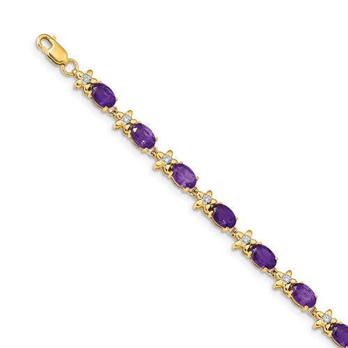 14k Yellow Gold 4.6 ct tw Oval Amethyst Floral Bracelet with Diamonds