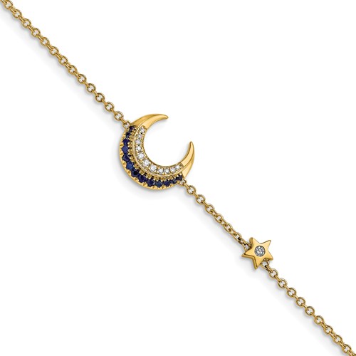 14k Yellow Gold Moon and Star Sapphire Bracelet with Diamonds 7in