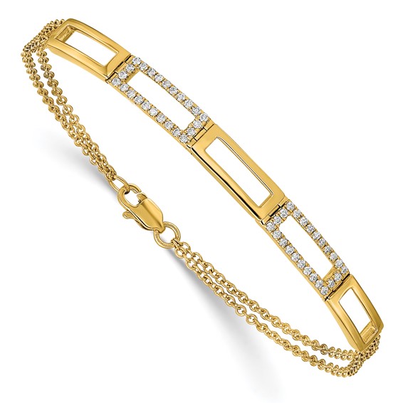 14k Yellow Gold .24 ct tw Diamond Rectangle Link Strand Bracelet