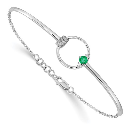 14k White Gold Diamond and Created Emerald Circle Bracelet