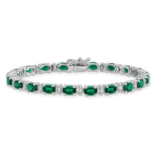 14k White Gold 10.8 ct tw Oval Created Emerald and Diamond Bracelet