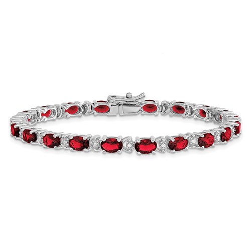14k White Gold 10.8 ct tw Oval Created Ruby and Diamond Bracelet