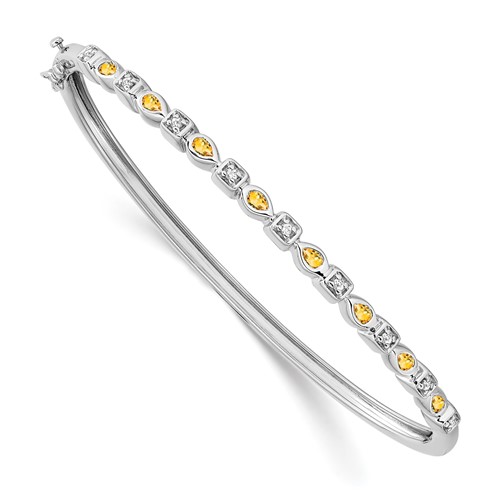 14k White Gold Pear Shaped Citrine and Diamond Bangle Bracelet