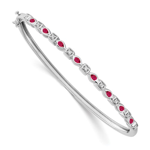 14k White Gold Pear Shaped Ruby and Diamond Bangle Bracelet