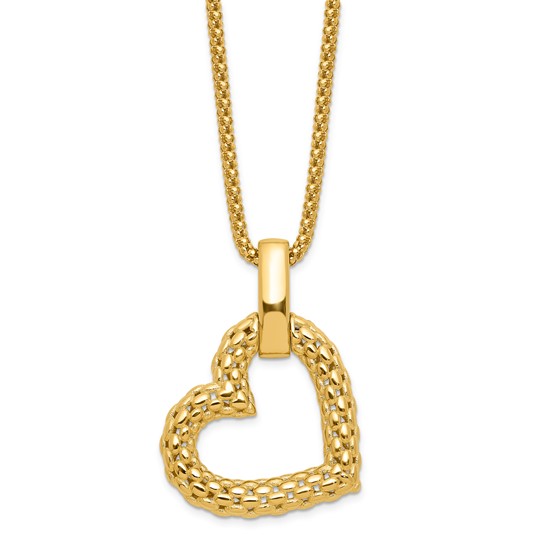 14k Yellow Gold Mesh Heart Popcorn Link Necklace