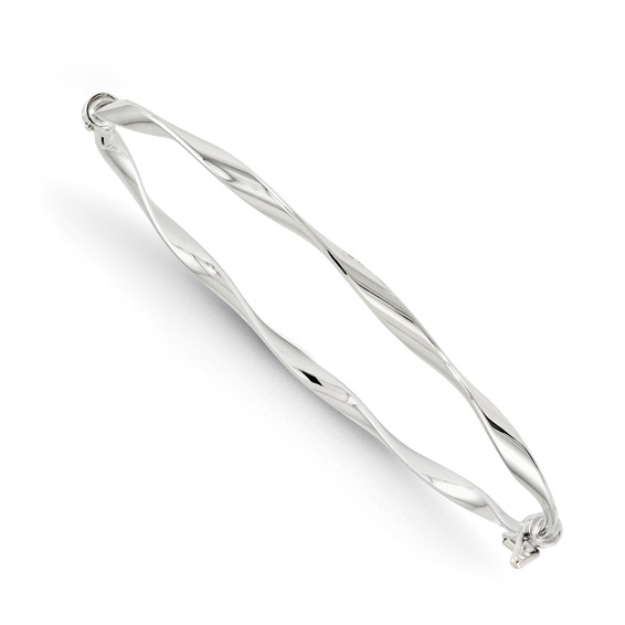 14kt White Gold 3mm Italian Hinged Twisted Bangle Bracelet