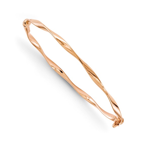 14kt Rose Gold 3mm Italian Hinged Twisted Bangle Bracelet 7in