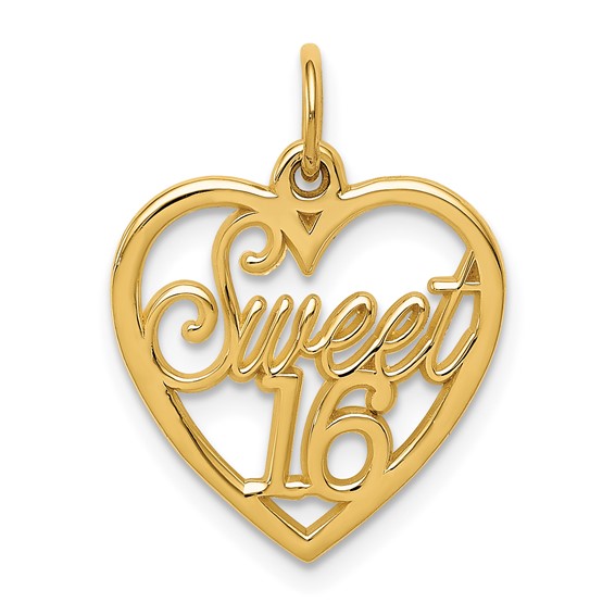 14k Yellow Gold Small Heart Sweet 16 Charm