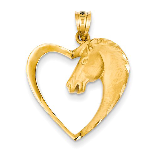14kt Yellow Gold 7/8in Horse Head and Heart Pendant