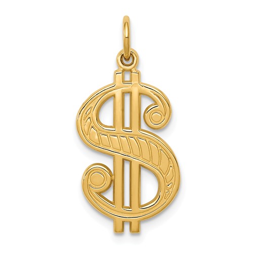 14k Yellow Gold Dollar Sign Pendant with Satin Finish 3/4in