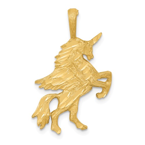 14k Yellow Gold Rearing Up Unicorn Pendant 3/4in