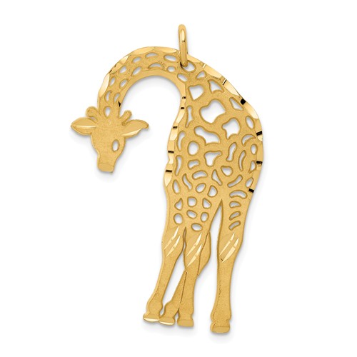 14k Yellow Gold Giraffe Pendant with Satin Finish 1.5in C1163