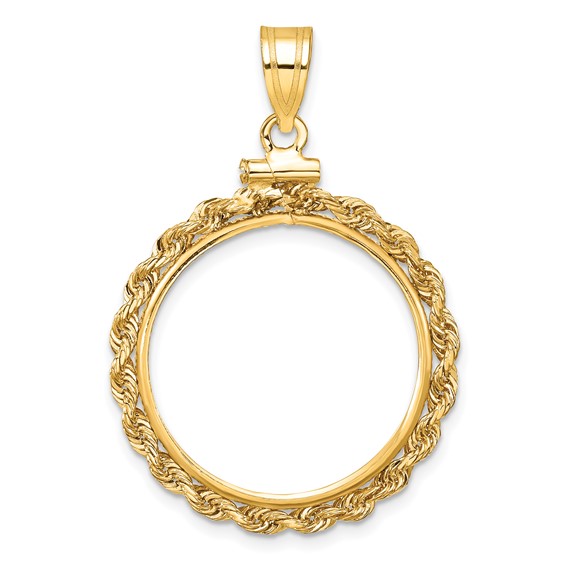 14k Yellow Gold Rope Coin Bezel for 1/4 Oz Maple Leaf Coin 