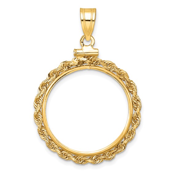 14k Yellow Gold Rope Coin Bezel for 1/4 Oz Maple Leaf Coin