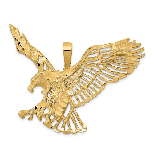 14k Yellow Gold Large Eagle Pendant with Cut-out Wings 1 5/8in