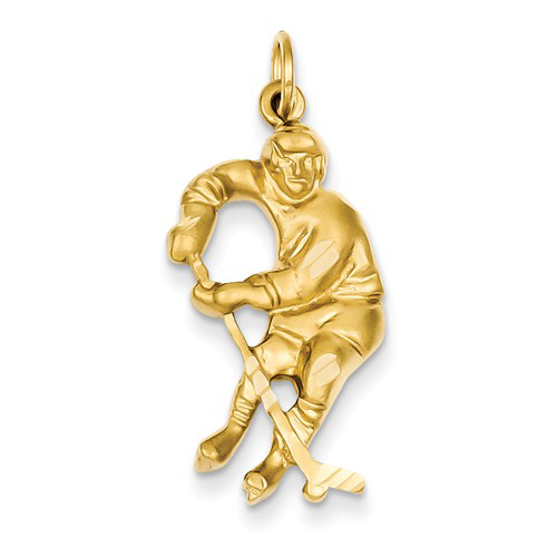 14kt Yellow Gold 1in Hockey Player Pendant Charm