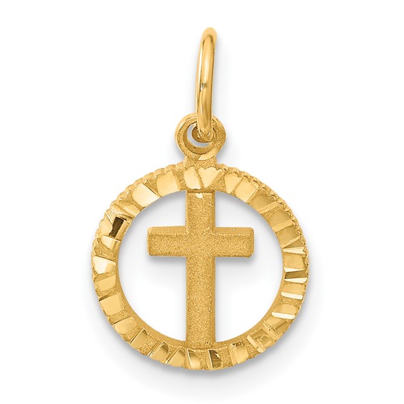 14k Yellow Gold Eternal Life Cross Charm 7/16in