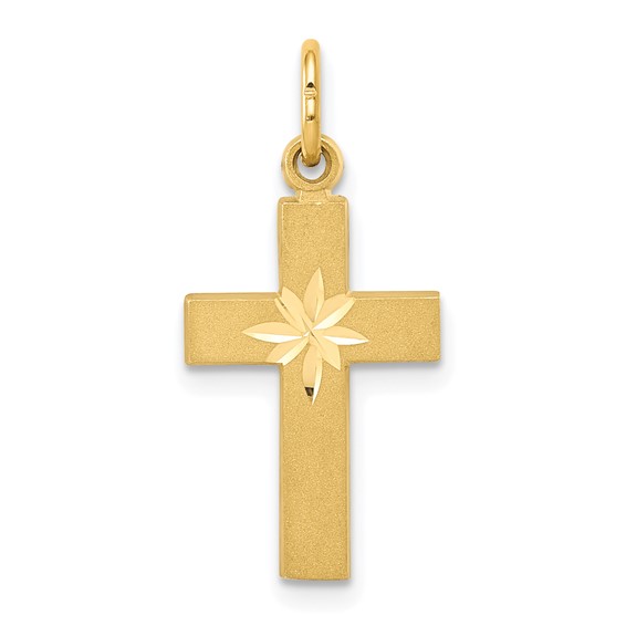 14k Yellow Gold Small Diamond-cut Cross Pendant 11/16in