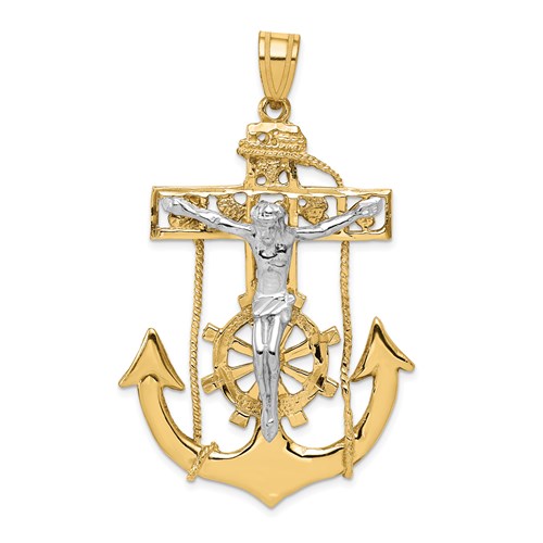 14k Two-tone Gold Mariner's Crucifix Pendant 2in