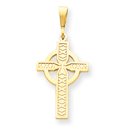 14k Yellow Gold 1in Celtic Cross Concave Pendant