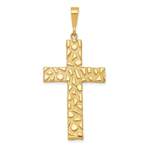 14k Yellow Gold Nugget Cross Pendant 1.5in