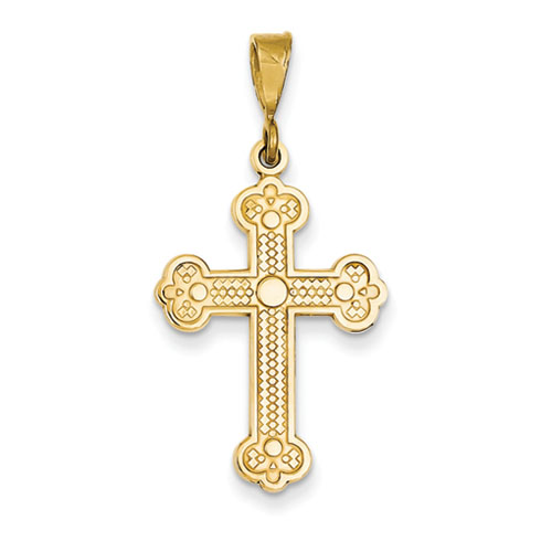 14kt Yellow Gold 1in Textured Budded Cross