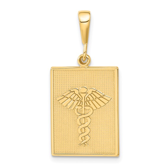 14kt Yellow Gold 3/4in Rectangle Caduceus Charm