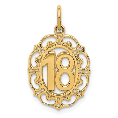 14k Yellow Gold Oval 18th Birthday Pendant with Satin Finish 5/8in