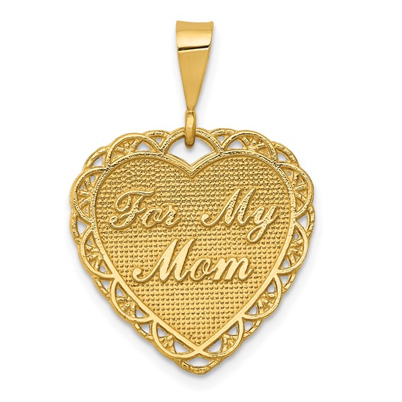 14kt Yellow Gold For My Mom Reversible Heart Pendant