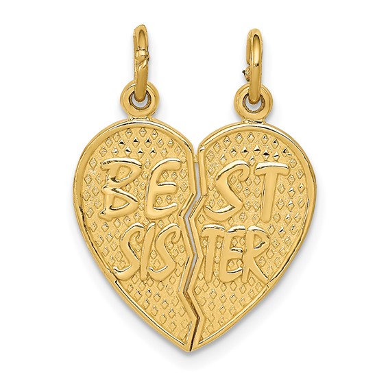 14kt Yellow Gold Best Sister Break Apart Heart Charm