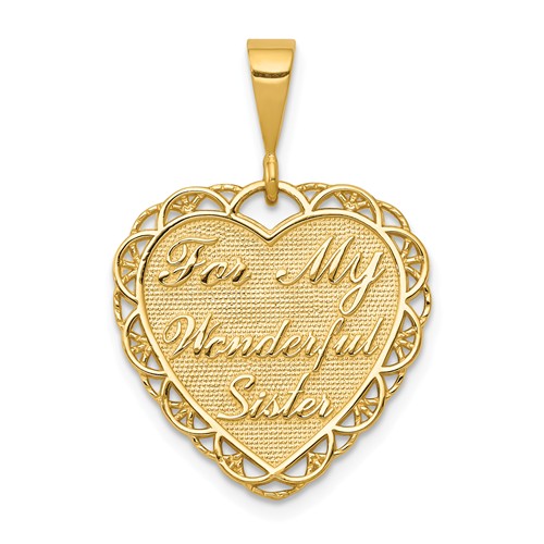 14k Yellow Gold For My Wonderful Sister Heart Pendant