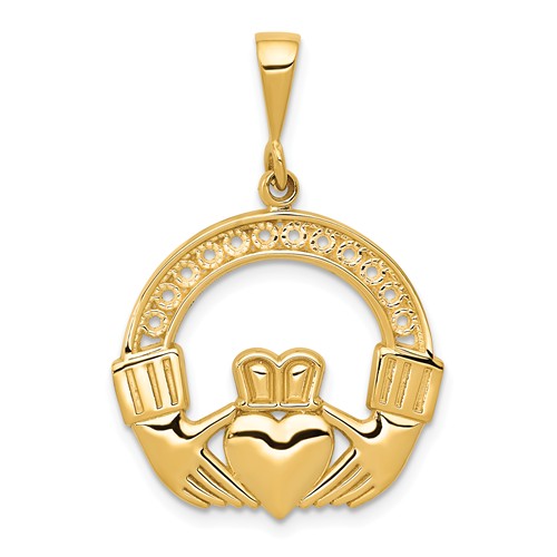 14k Yellow Gold Claddagh Pendant with Pinholes 3/4in
