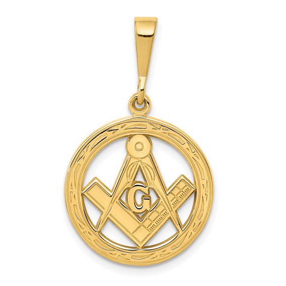 14kt Yellow Gold 3/4in Round Masonic G Compass and Square Charm