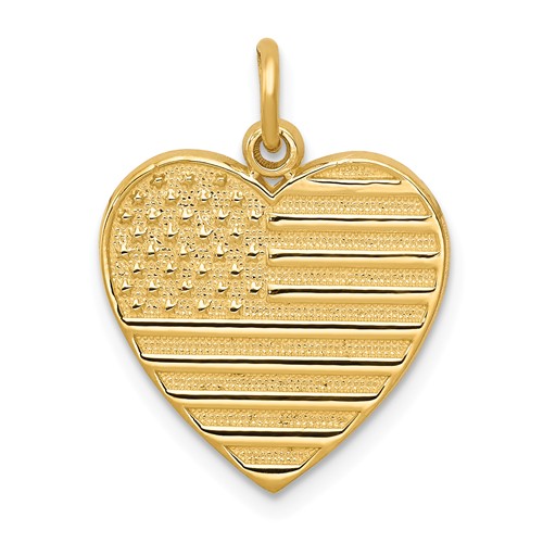 14k Yellow Gold American Flag Heart Pendant