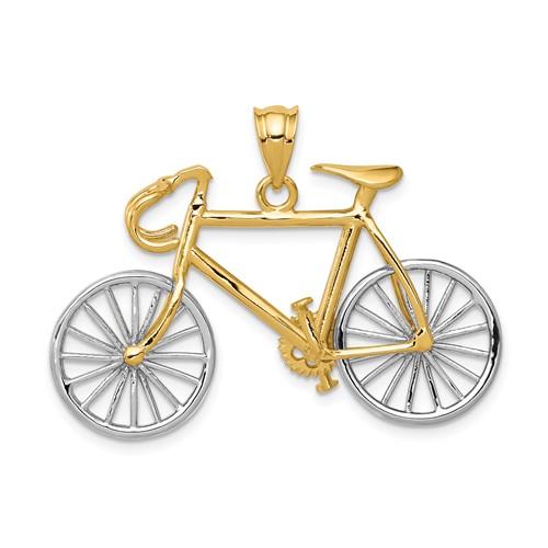 14k Two-tone Gold 3-D Ten Speed Bicyle Pendant