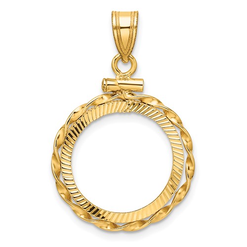 14k Yellow Gold Hand Twisted Ribbon and Diamond-cut Coin Bezel for 1/10 Oz American Eagle Coin