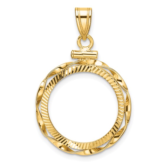 14k Yellow Gold Hand Twisted Ribbon and Diamond-cut Coin Bezel for Dime