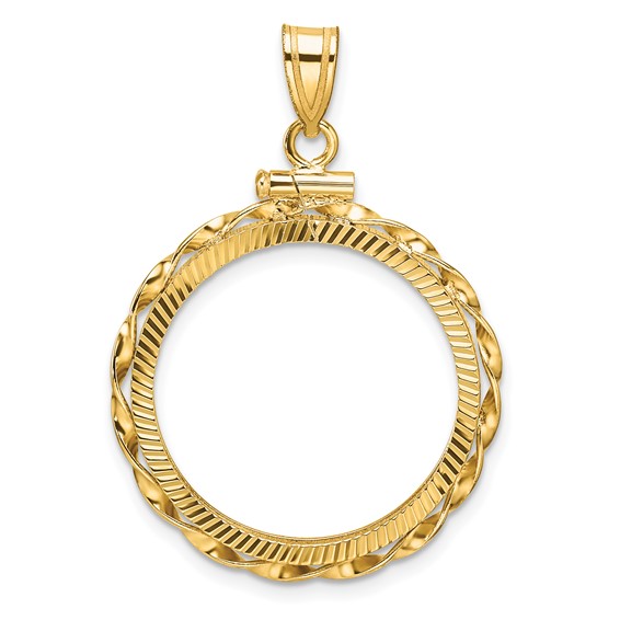 14k Yellow Gold Twisted Ribbon Coin Bezel for 1/4 Oz American Eagle Coin