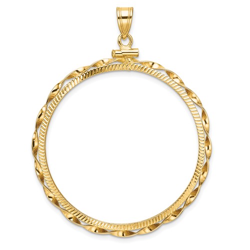 14k Yellow Gold Hand Twisted Ribbon Diamond-cut Coin Bezel for Mexican 50 Pesos Coin