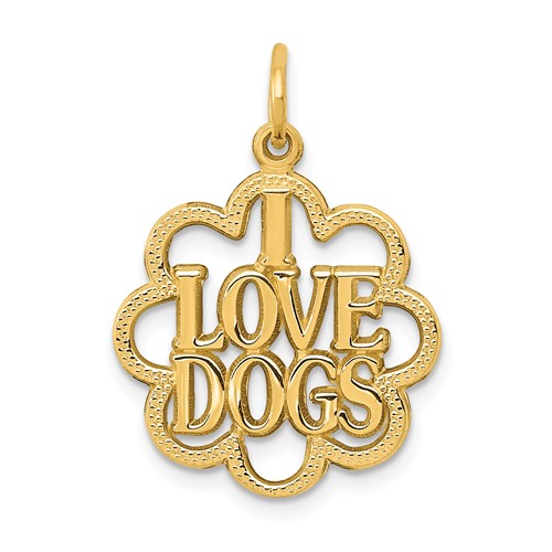 14k Yellow Gold I Love Dogs Pendant 3/4in