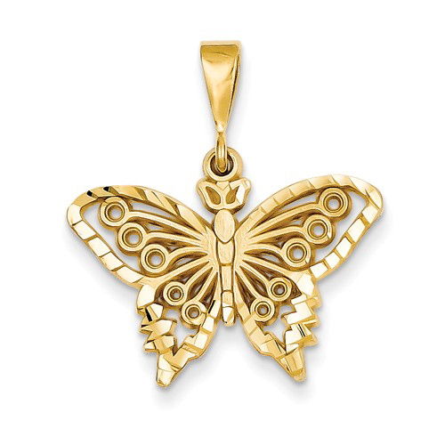 14kt Yellow Gold 3/4in Diamond-cut Butterfly Pendant