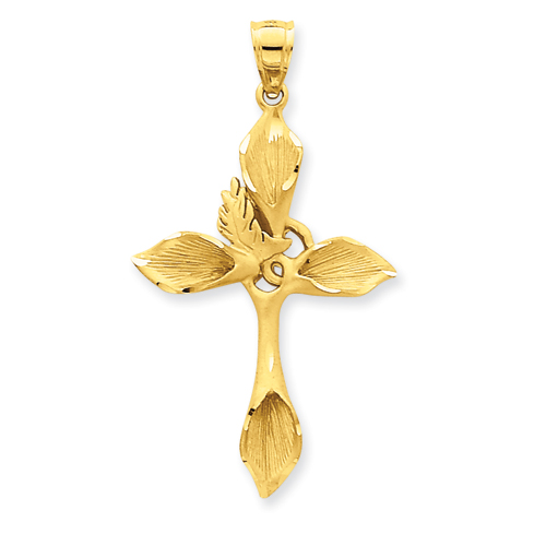 14k Yellow Gold 1 1/2in Passion Cross Pendant with Satin Finish