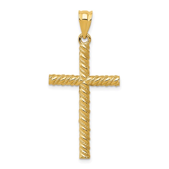 14k Yellow Gold Satin & Diamond-Cut Cross Pendant  1 1/8in