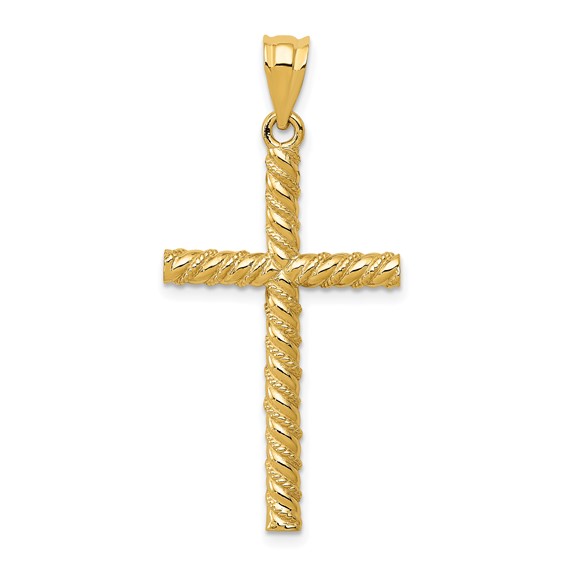 14k Yellow Gold Satin & Diamond-Cut Cross Pendant 1 1/8in