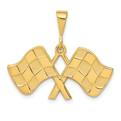 14k Yellow Gold Car Racing Flags Pendant