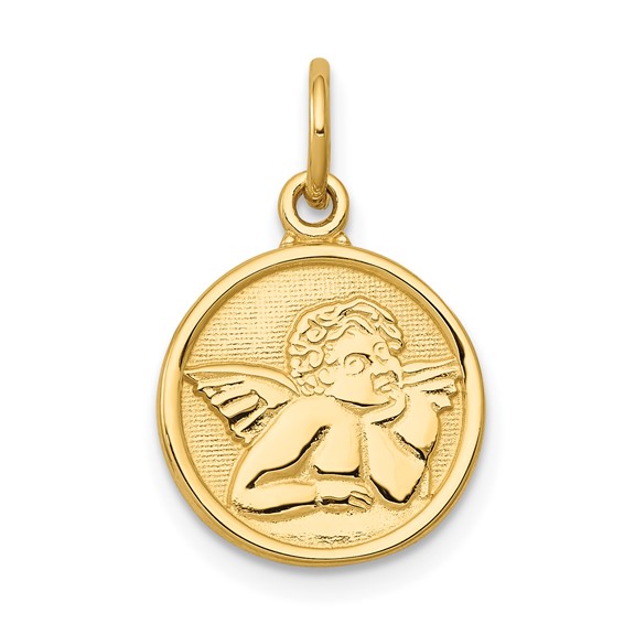 14kt Yellow Gold 1/2in Polished Round Raphael Angel Charm