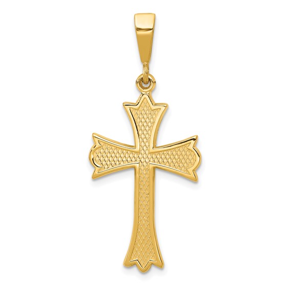 14k Yellow Gold Fleur de lis Cross Pendant with Textured Finish 1in